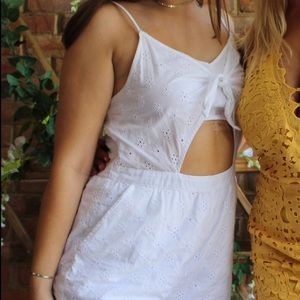 White Spaghetti Strap Tie Front Cut-out Romper